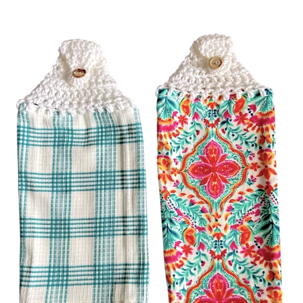 Hand Crafted Floral Hanging Kitchen Hand Towels Crochet Top - Picture 12 of 15